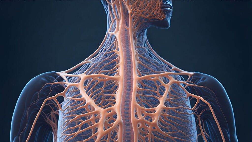 A medical diagram illustrating the molecular architecture of the human endocannabinoid system, including CB1 and CB2 receptor locations.