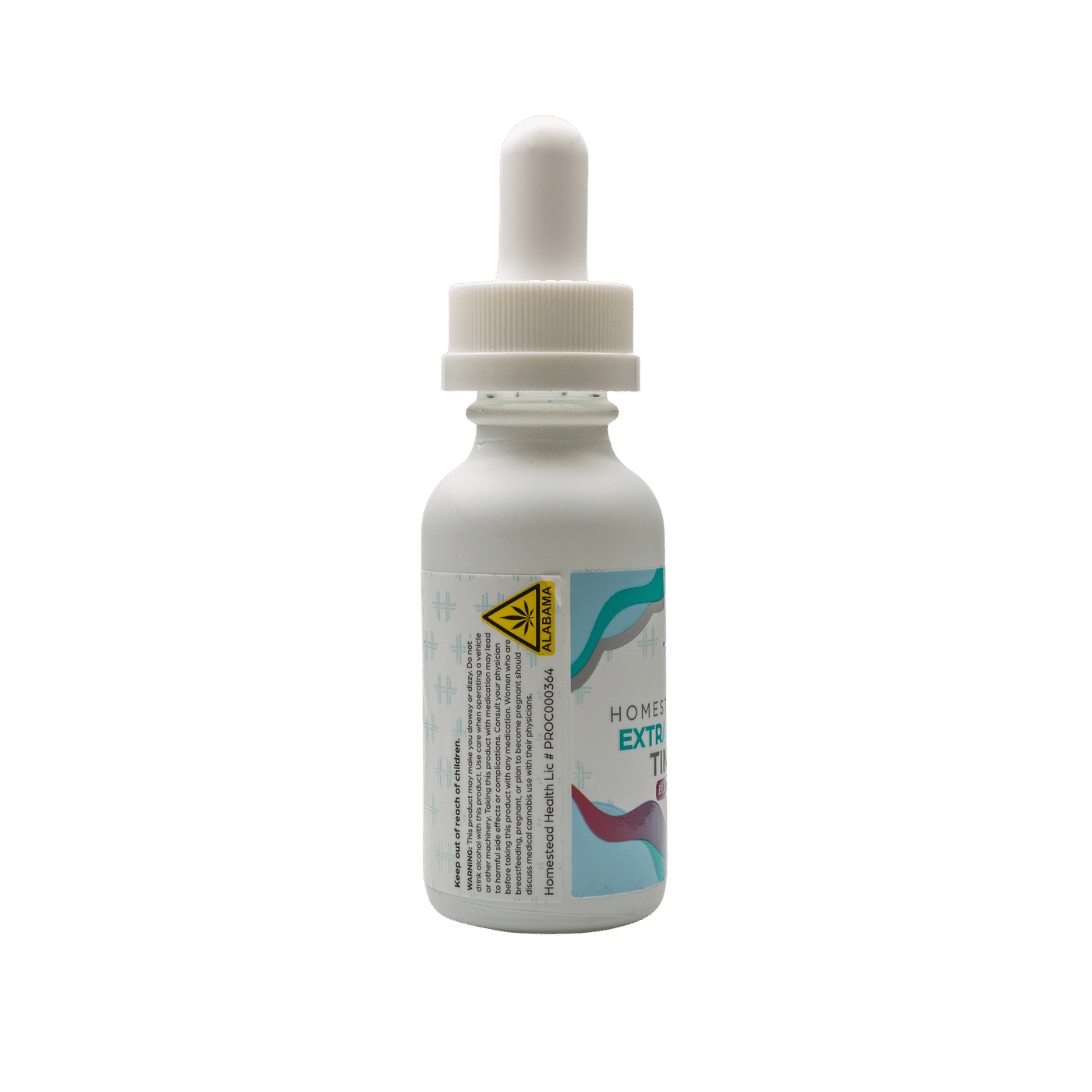 Left perspective view of Extra Strength Blue Raspberry Tincture container.