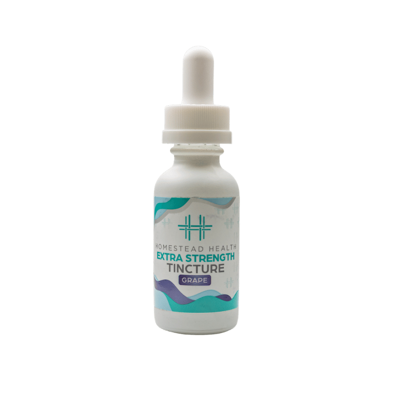 Front view of Homestead Health Extra Strength Grape Tincture bottle.