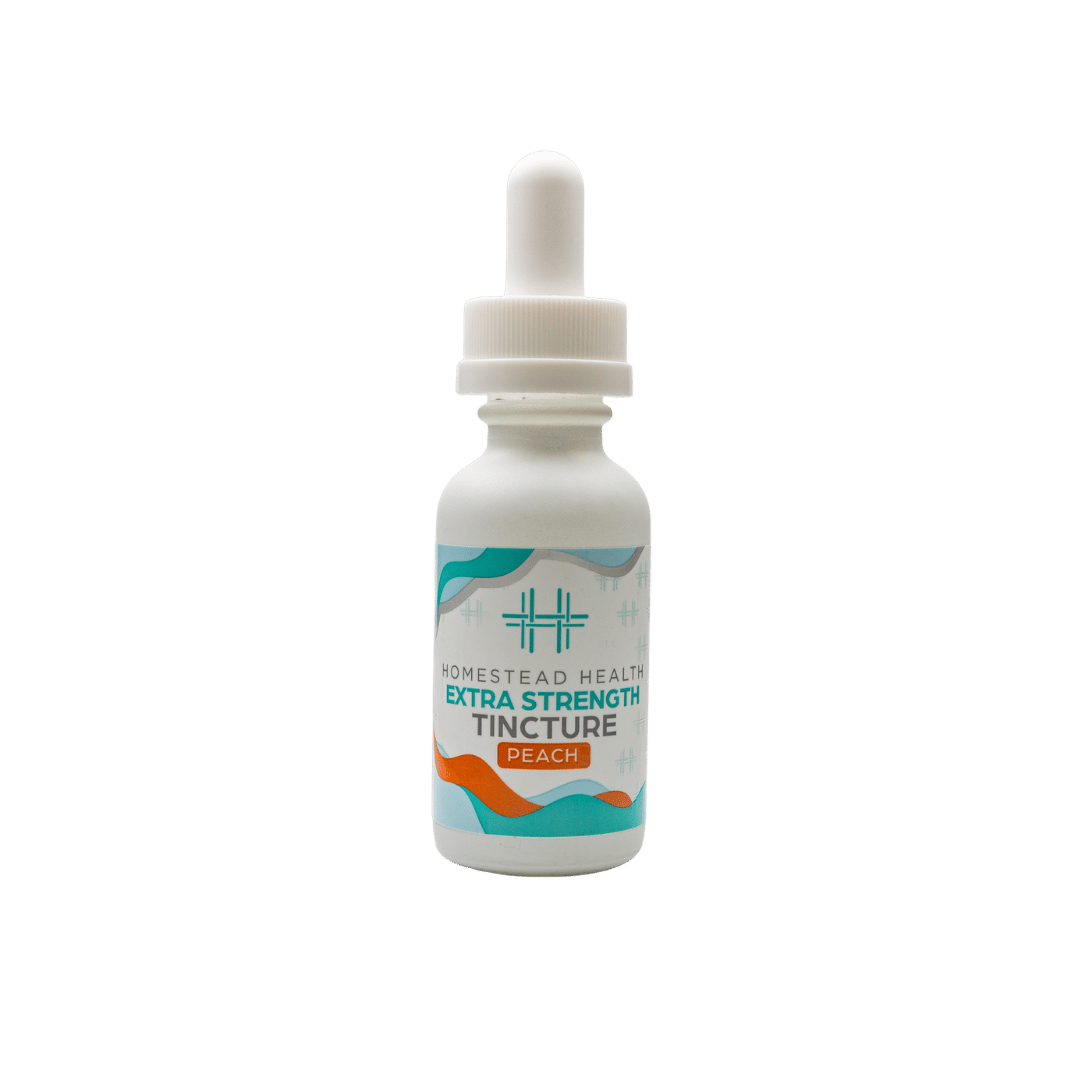 Front packaging photo of Homestead Health Extra Strength Peach Tincture.