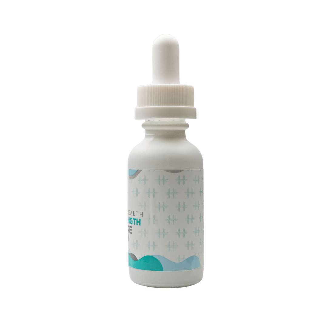 Right side angled photo of Extra Strength Unflavored Tincture bottle.
