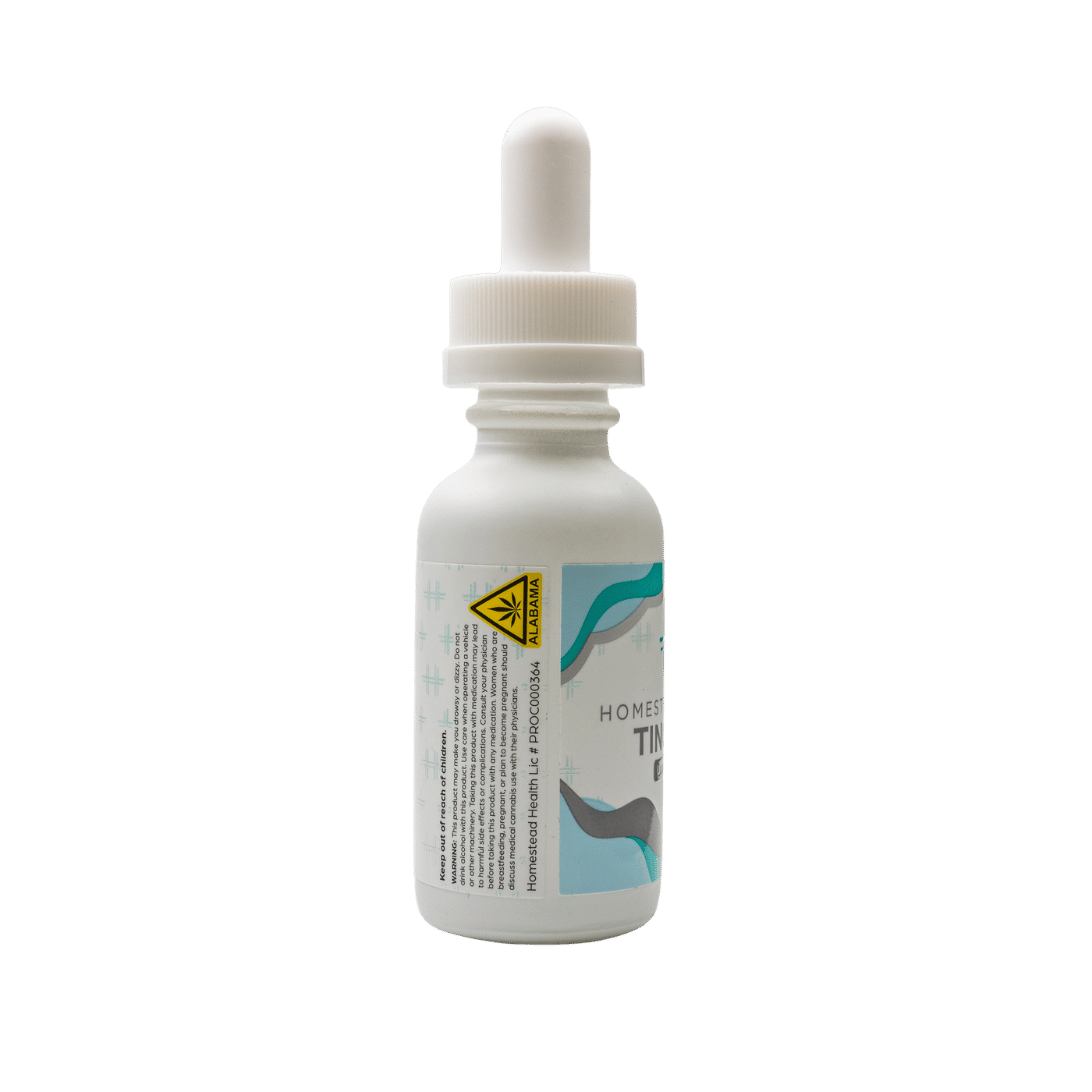 Angled left shot showing Homestead Health Unflavored Tincture bottle.